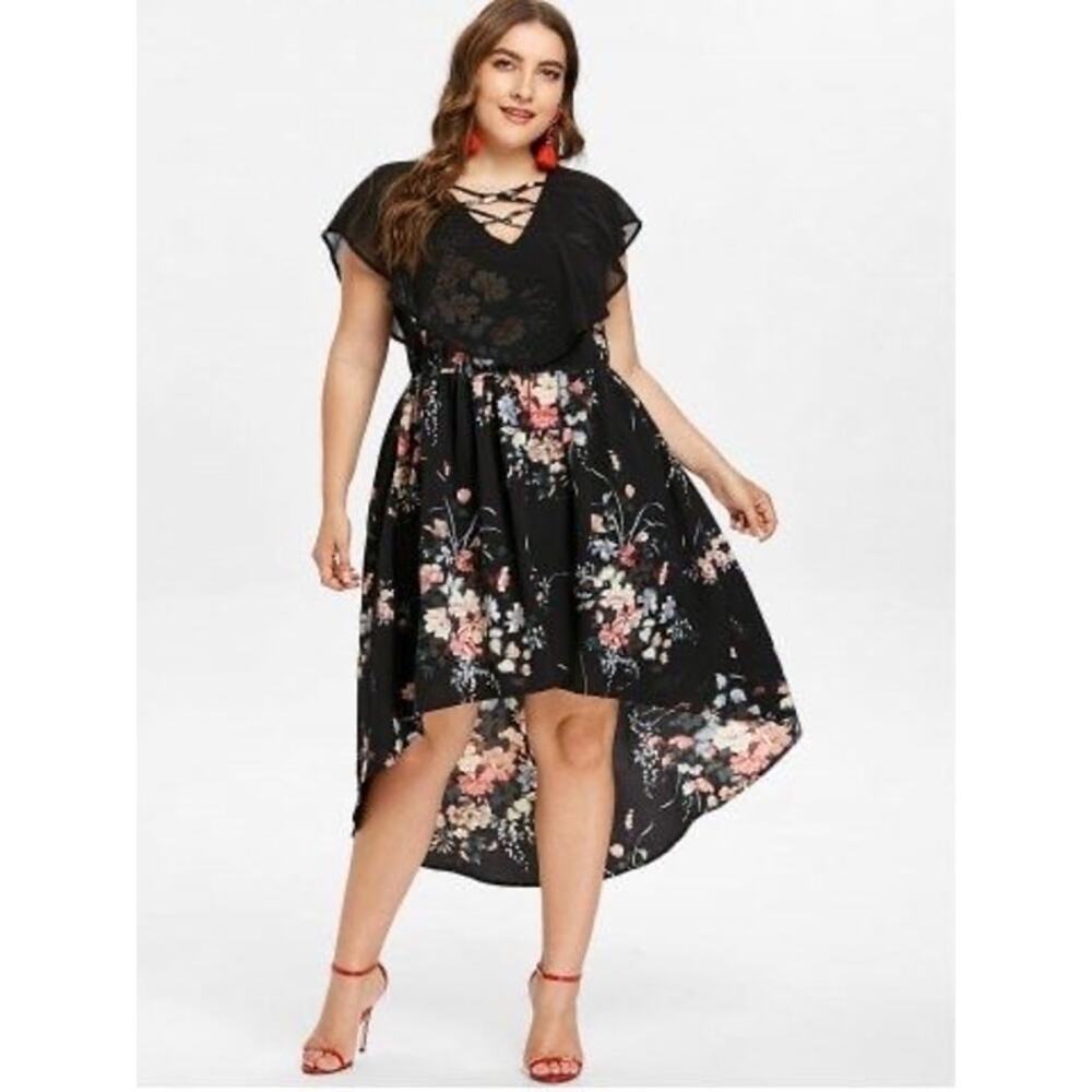 Rosegal Floral High Low Dress Sheer Bodice  3X (20)